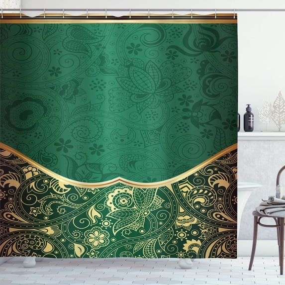 Ambesonne Eastern Shower Curtain, Oriental Abstract Floral, 69"Wx84"L, Shamrock Green