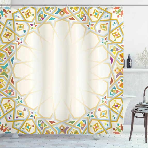 Ambesonne Eastern Shower Curtain, Starry Shape Polygons Art, 69"Wx70"L, Ivory Multicolor