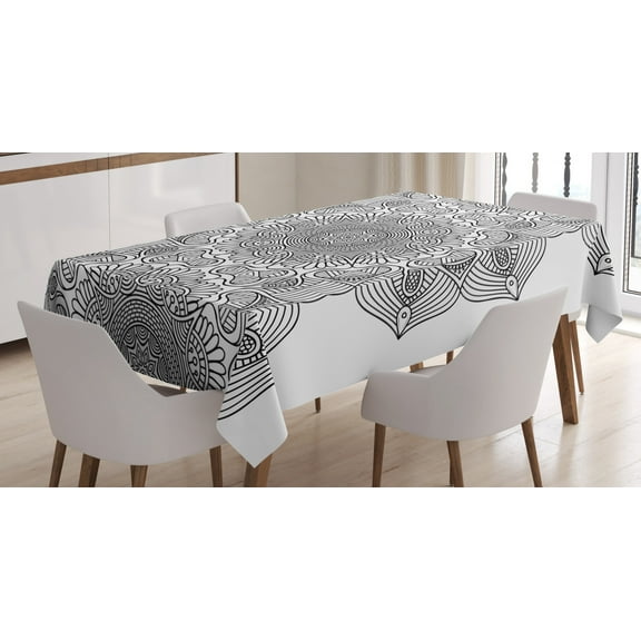 Ambesonne Eastern Tablecloth Rectangular Table Cover, Folk Pattern Moroccan, 60"x90", Grey White