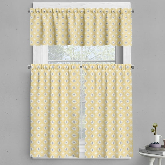 Ambesonne Eastern Valance & Curtain, Quatrefoil Star, 55"x30", Yellow White