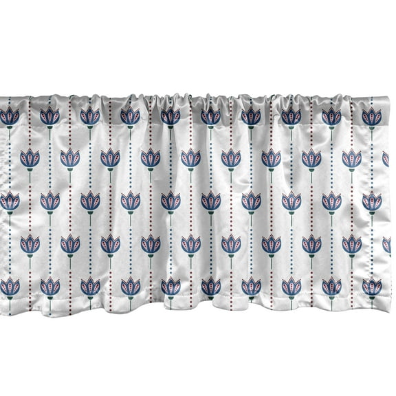 Ambesonne Eastern Window Valance, Tulip Flowers, 54" X 18", Red Navy Blue and White