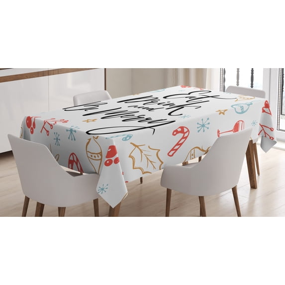 Ambesonne Eat Drink and Be Merry Tablecloth Rectangular Table Cover, Xmas Holiday, 60"x90", Multicolor