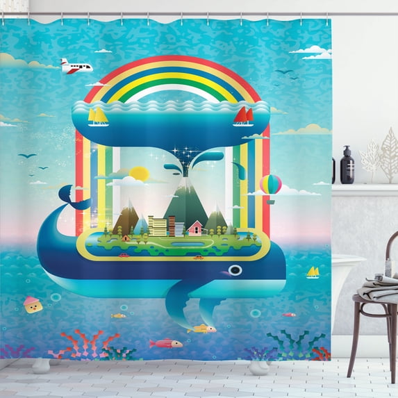 Ambesonne Ecology Shower Curtain, Whale Rainbow Ocean Art, 69"Wx75"L, Multicolor