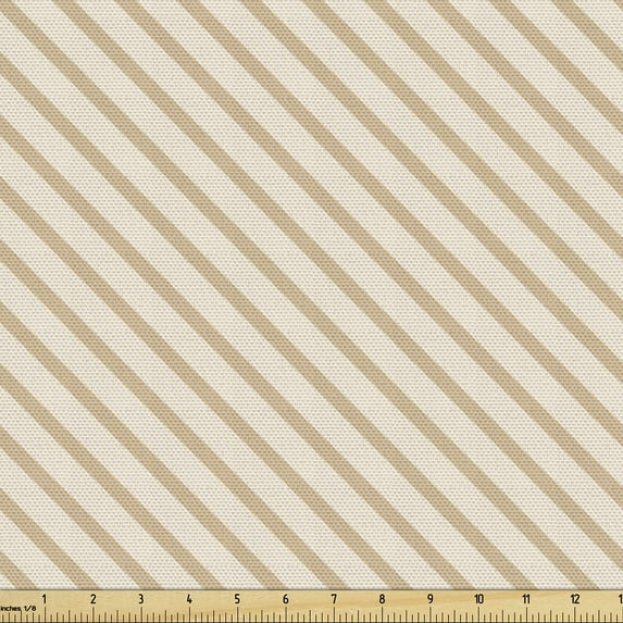 Ambesonne Ecru Fabric by the Yard Upholstery, Abstract Diagonal Stripes Art, 1 Yard, Ecru and Champagne