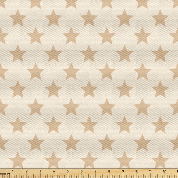 Ambesonne Ecru Fabric by the Yard Upholstery, Pastel Tones Simplistic Stars, 1 Yard, Ecru and Champagne