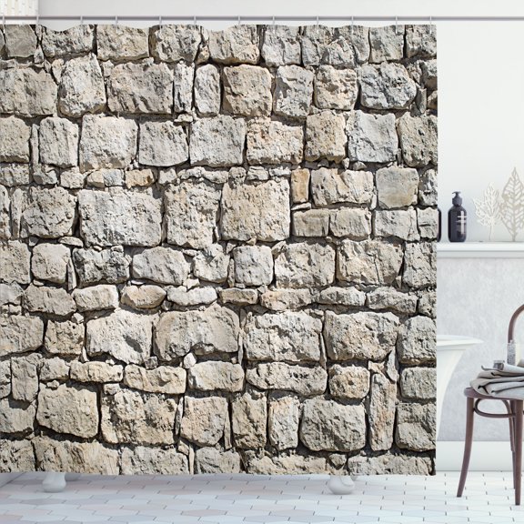 Ambesonne Ecru Shower Curtain, Big and Little Limestones Wall, 69"Wx84"L, Pale Sepia and Dark Eggshell