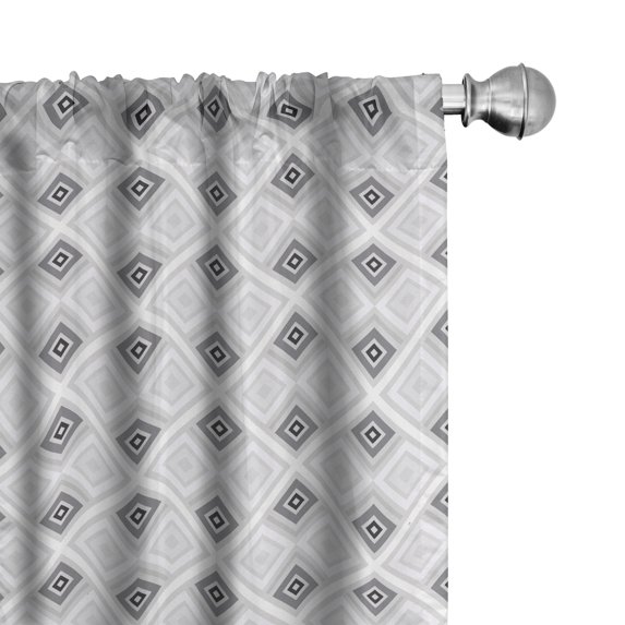 Ambesonne Edgy Window Curtains, Retro Style Rhombus Stripes, Each 28" W x 63" L, Pale Grey White Grey