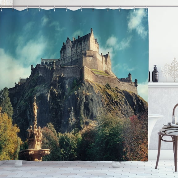 Ambesonne Edinburgh Shower Curtain, Famous Castle on Rocks, 69"Wx70"L, Multicolor