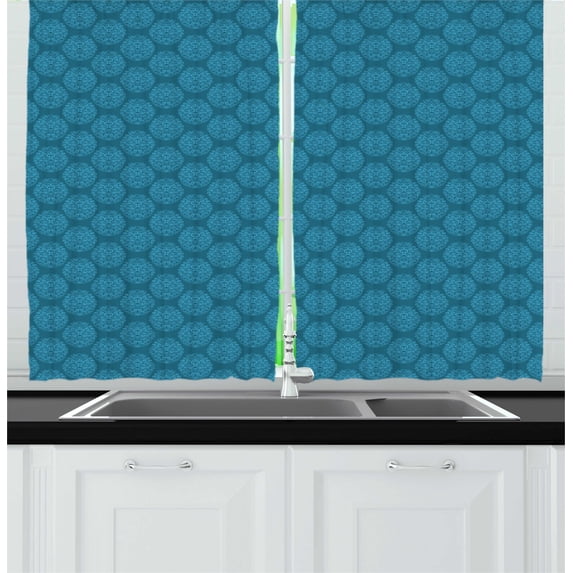 Ambesonne Egg Kitchen Curtains, Round Swirls Floral Blossoms, 55"x45", Turquoise Deep Sky Blue