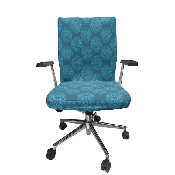 Ambesonne Egg Office Chair Cover Stretchable High Back, Round Swirls Floral Blossoms, Turquoise Deep Sky Blue
