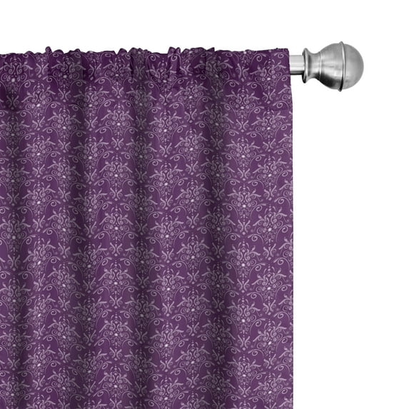 Ambesonne Eggplant Window Curtains, Damask Leaves Curls, Each 28" W x 84" L, Purple Lilac