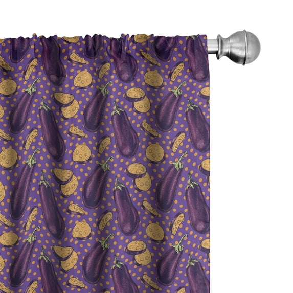 Ambesonne Eggplant Window Curtains, Retro Realistic Dotted, Each 28" W x 95" L, Purple Orange