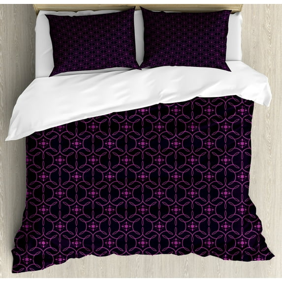 Ambesonne Eggplant Duvet Cover Set, Swirl Leaf Details, 2-Calking, Eggplant Purple