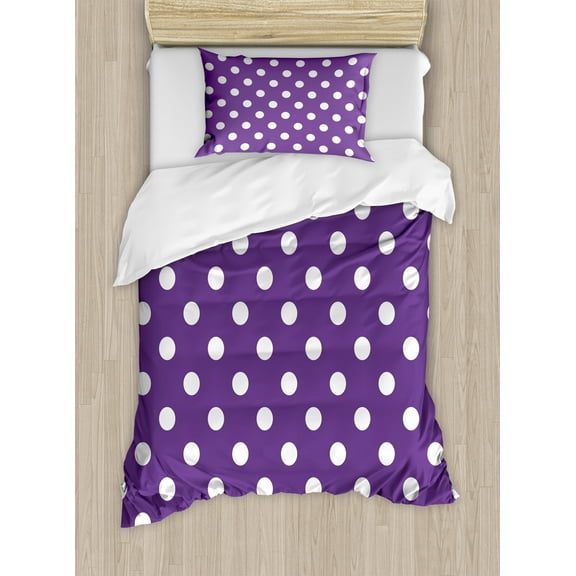 Ambesonne Eggplant Duvet Cover Sets, White Polka Dots Retro, 2-Twin, Purple White