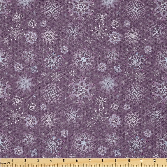 Ambesonne Eggplant Fabric by the Yard Microfiber, Xmas Snowflakes Floral, 5 Yards, Violet