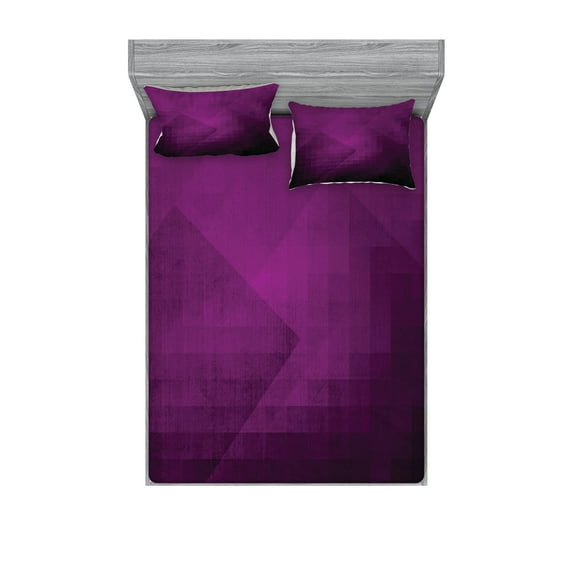 Ambesonne Eggplant Fitted Sheet & Pillow Sham Set, Squares Modern Art, King, Purple