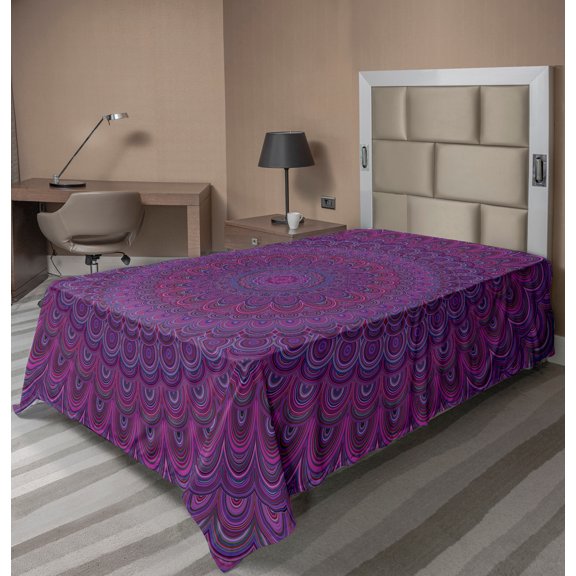 Ambesonne Eggplant Flat Sheet, Vintage Purple Mandala, Twin Size, Purple