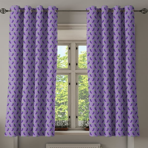 Ambesonne Eggplant Grommet Curtain, Food Art Ornament Symmetry, 50" x 63", Purple and Green