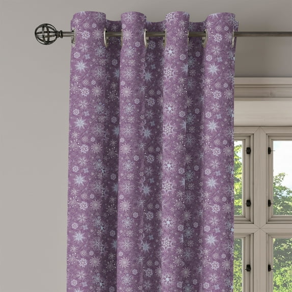Ambesonne Eggplant Grommet Curtain Single Panel, Xmas Snowflakes Floral, 50"x60", Violet
