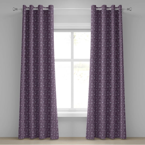 Ambesonne Eggplant Grommet Curtain, Xmas Snowflakes Floral, 50" x 72", Violet