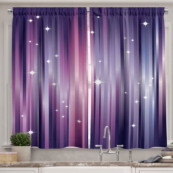 Ambesonne Eggplant Kitchen Curtains, Colorful Beams Lines, 55"x39", Multicolor