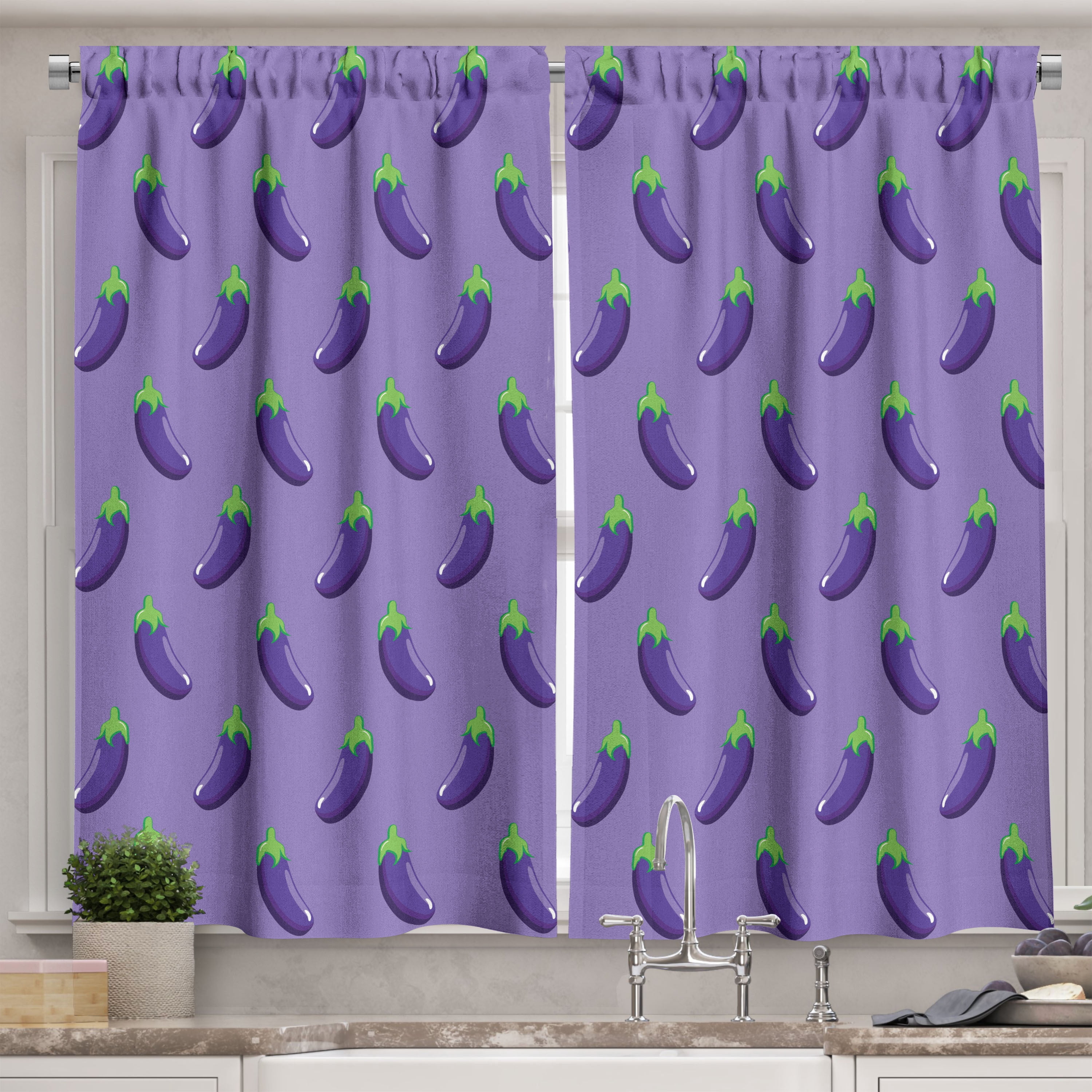 Ambesonne Eggplant Kitchen Curtains, Food Art Ornament Symmetry, 55"x39 ...