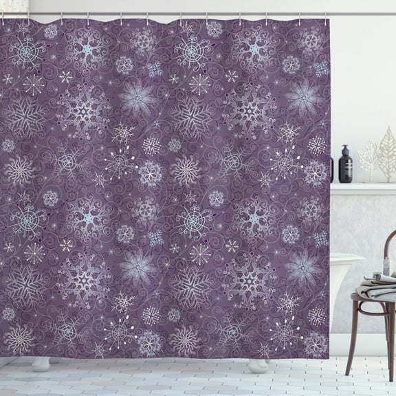 Ambesonne Eggplant Shower Curtain, Xmas Snowflakes Floral, 69"Wx70"L, Violet