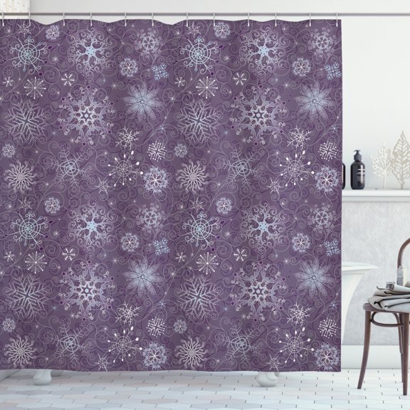 Ambesonne Eggplant Shower Curtain, Xmas Snowflakes Floral, 69"Wx75"L, Violet