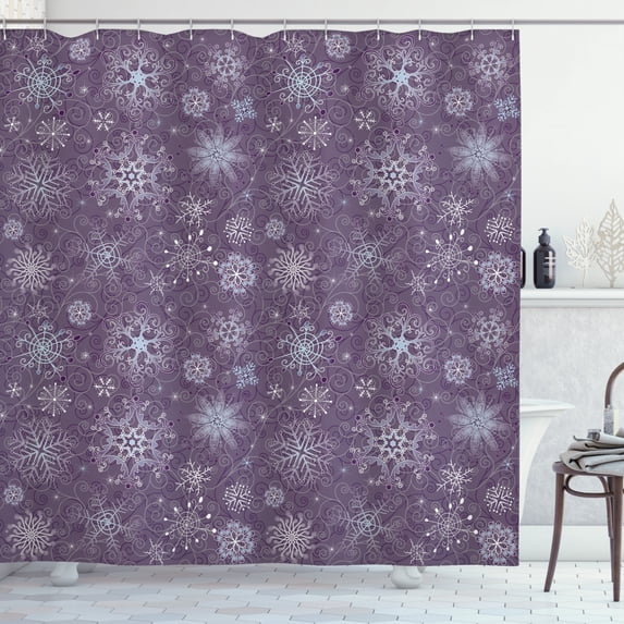 Ambesonne Eggplant Shower Curtain, Xmas Snowflakes Floral, 69"Wx84"L, Violet