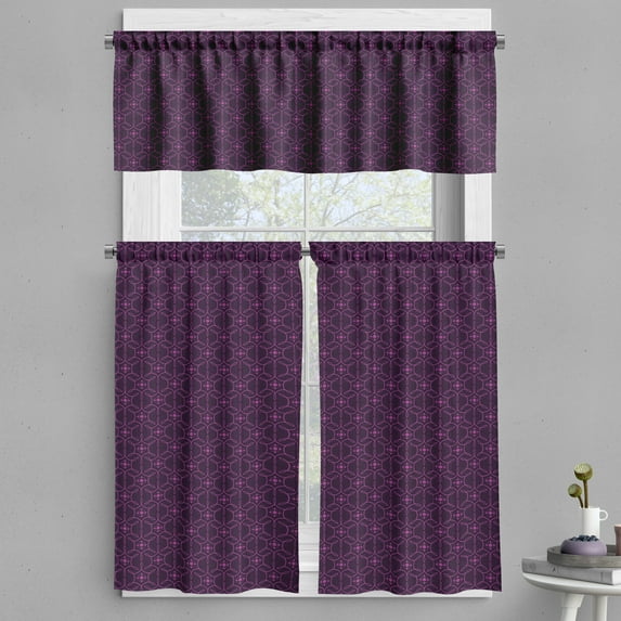 Ambesonne Eggplant Valance & Curtain, Swirl Leaf Details, 55"x45", Eggplant Purple