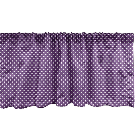 Ambesonne Eggplant Window Valance, White Polka Dots Retro, 54" X 18", Purple White