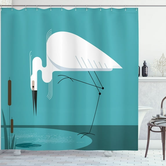 Ambesonne Egret Shower Curtain, Bird Stands on Lake Shore, 69"Wx84"L, White Dark Seafoam