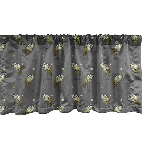 Ambesonne Egret Window Valance, Continuous Pattern with Herons with Dots Print, Curtain Valance for Kitchen Bedroom Decor with Rod Pocket, 54" X 18", Grey Dark Khaki