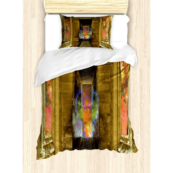 Ambesonne Egypt Duvet Cover Set, Rock Walls, Twin, Tan Peach