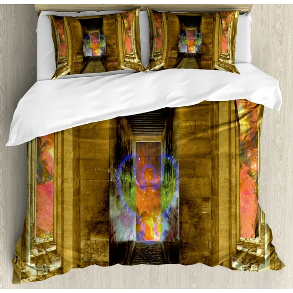 Ambesonne Egypt Duvet Cover Sets, Rock Walls, 2-King, Tan Peach