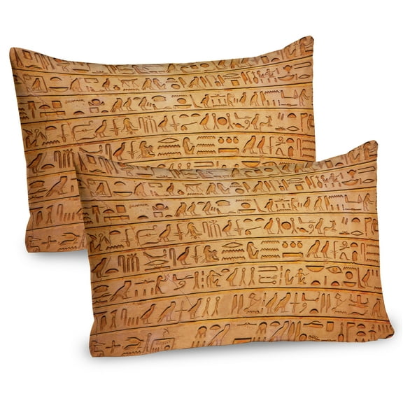 Ambesonne Egypt Pillow Sham 2 Pack, Hieroglyphs Composition, 26"x20", Pale Orange Amber