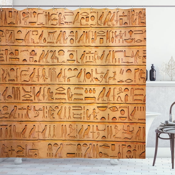 Ambesonne Egypt Shower Curtain, Hieroglyphs Composition, 69"Wx84"L, Pale Orange Amber