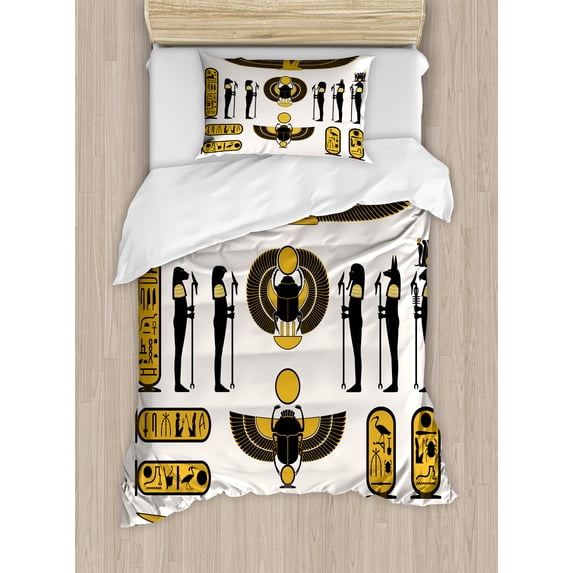 Ambesonne Egyptian Duvet Cover Sets, Mythical, 2-Twin, Yellow Black