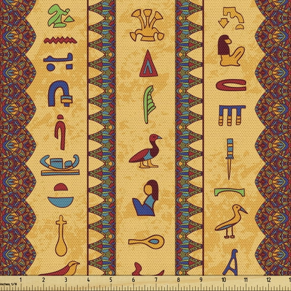Ambesonne Egyptian Fabric by the Yard Upholstery, Hieroglyphs, 10 Yards, Multicolor
