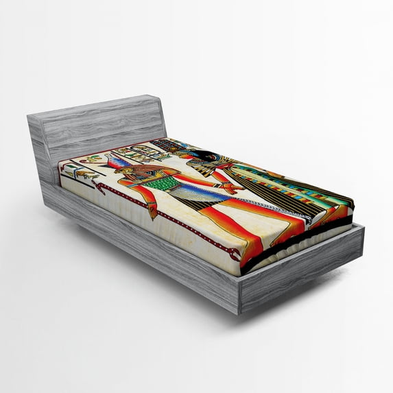 Ambesonne Egyptian Fitted Sheet, Papyrus Building, Twin XL Size, Multicolor