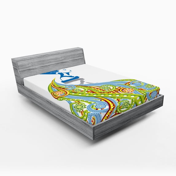 Ambesonne Egyptian Fitted Sheet, Pharaoh Crown, Full Size, Multicolor