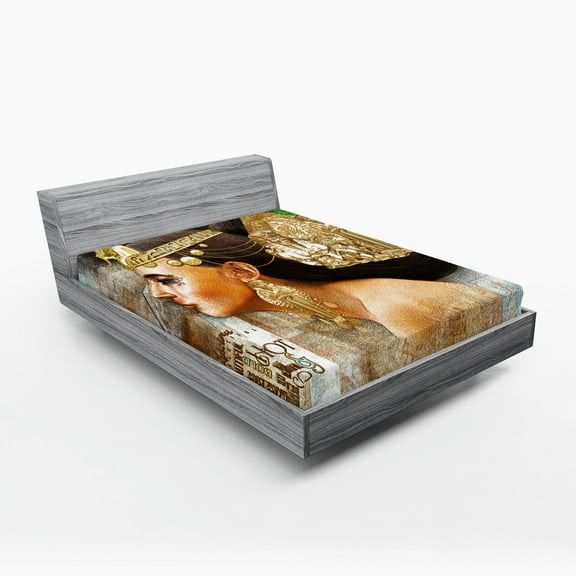 Ambesonne Egyptian Fitted Sheet, Queen Cleopatra, Full Size, Multicolor