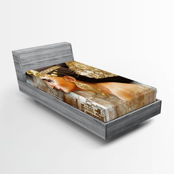 Ambesonne Egyptian Fitted Sheet, Queen Cleopatra, Twin Size, Multicolor