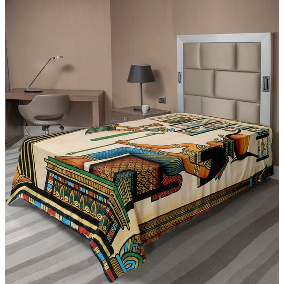 Ambesonne Egyptian Flat Sheet, Old Egyptian Papyrus, Twin Size, Multicolor
