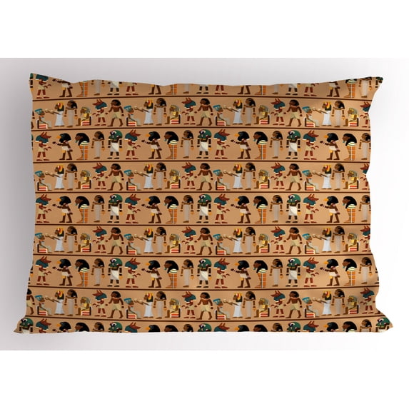 Ambesonne Egyptian Pillow Sham, Egyptology Cartoon, 26" X 20", Multicolor