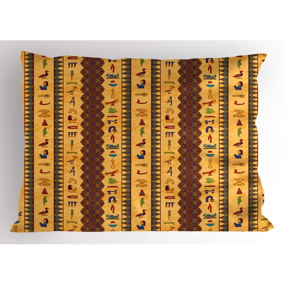 Ambesonne Egyptian Pillow Sham, Hieroglyphs, 26" X 20", Multicolor