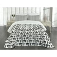 thumbnail image 1 of Ambesonne Egyptian Quilted Bedspread Set 3 Pcs, Hieroglyphic Pattern, Queen Size, Black and White, 1 of 3