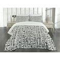 thumbnail image 1 of Ambesonne Egyptian Quilted Bedspread Set 3 Pcs, Hieroglyphics Language, Queen Size, Black White, 1 of 5