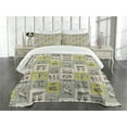 thumbnail image 1 of Ambesonne Egyptian Quilted Bedspread Set 3 Pcs, Hieroglyphs Animals, King Size, Reseda Green, 1 of 5