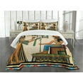 thumbnail image 1 of Ambesonne Egyptian Quilted Bedspread Set 3 Pcs, Old Egyptian Papyrus, King Size, Multicolor, 1 of 5